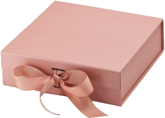 Blush pink rigid gift box tied with ribbon