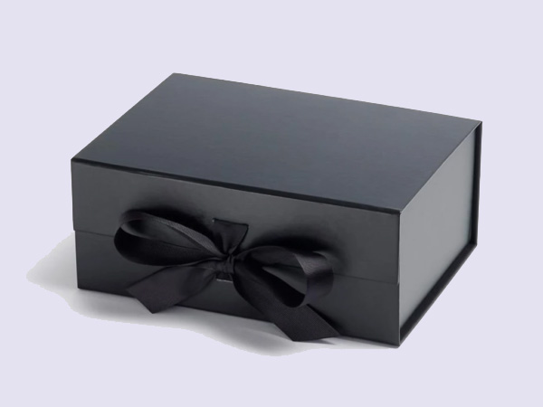 Black A5 Deep Gift Boxes with fixed grosgrain ribbon