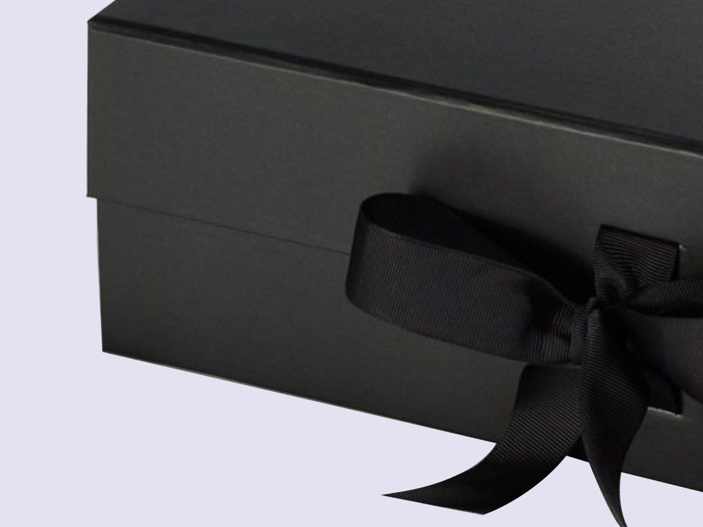 Black A4 Deep Gift Boxes with fixed grosgrain ribbon