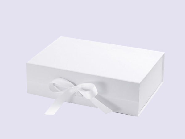 White A4 Deep Gift Boxes with fixed grosgrain ribbon