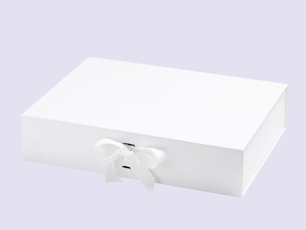 White A3 Shallow Gift Boxes with changeable ribbon