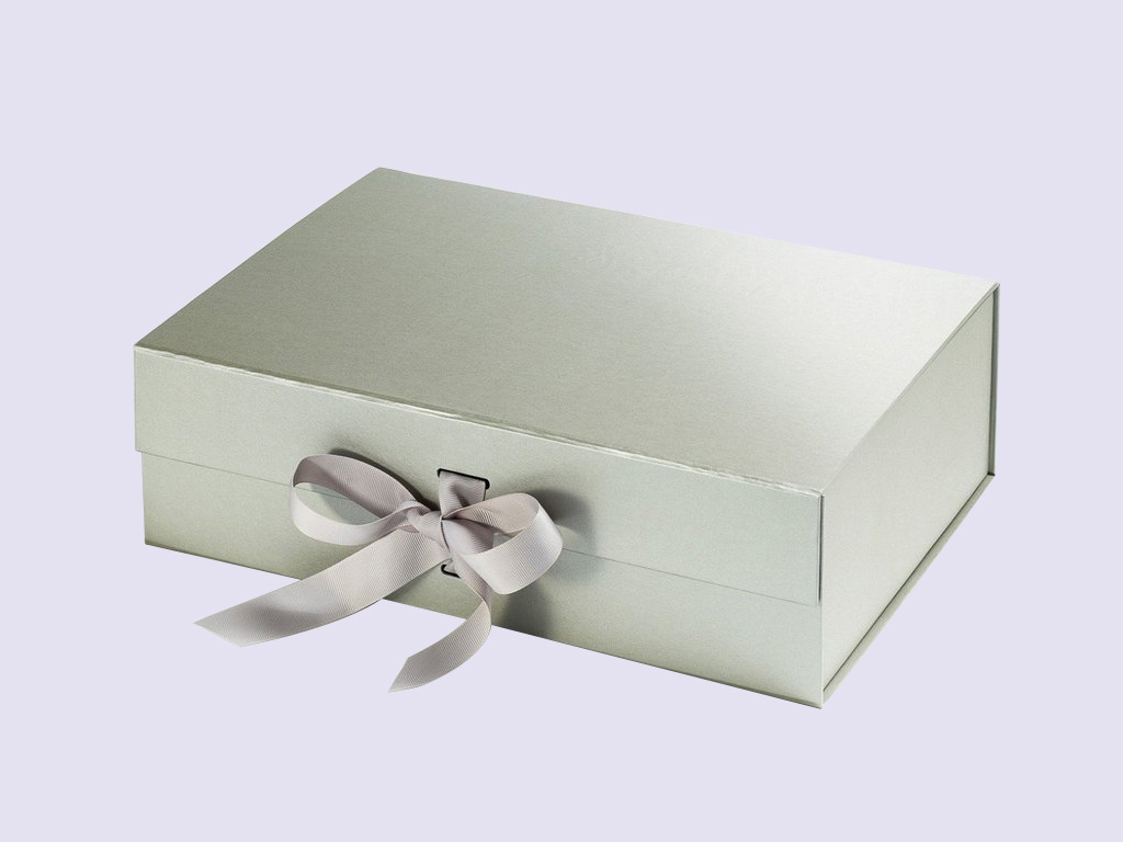 Silver A4 Deep Gift Boxes with changeable ribbon