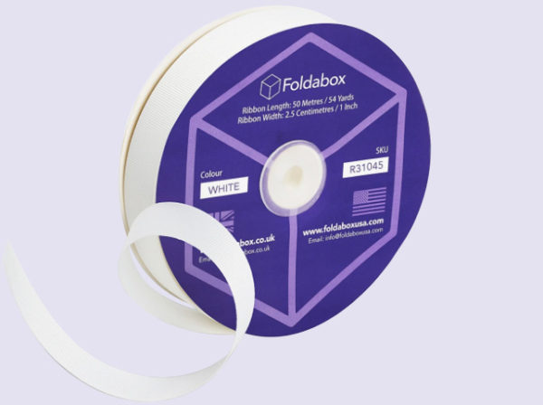 White 50m Grosgrain Ribbon Roll