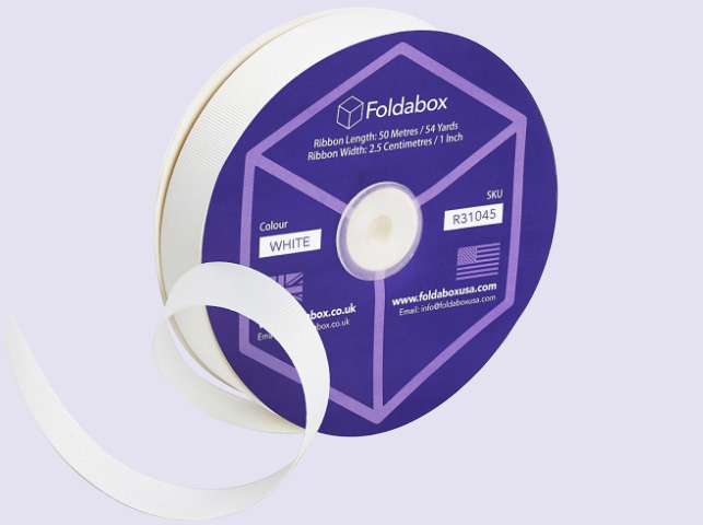 White 50m Grosgrain Ribbon Roll