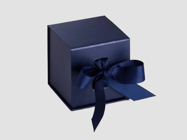 Navy Blue Small Cube Gift Boxes with changeable ribbon